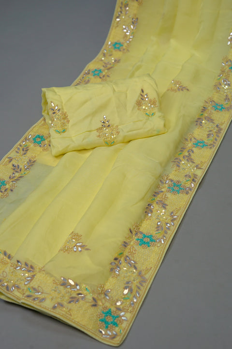Lemon Yellow Chiffon saree