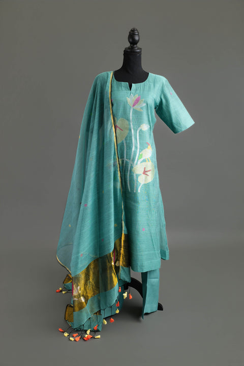 Sky Blue Jamdhani Kurta Set