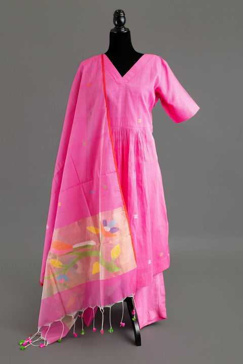 Pink Jamdhani Kurta Set