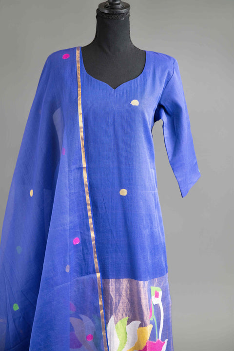 Royal Blue Jamdhani Kurta Set