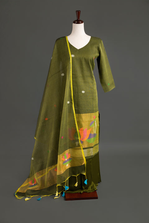 Green Jamdhani Kurta Set