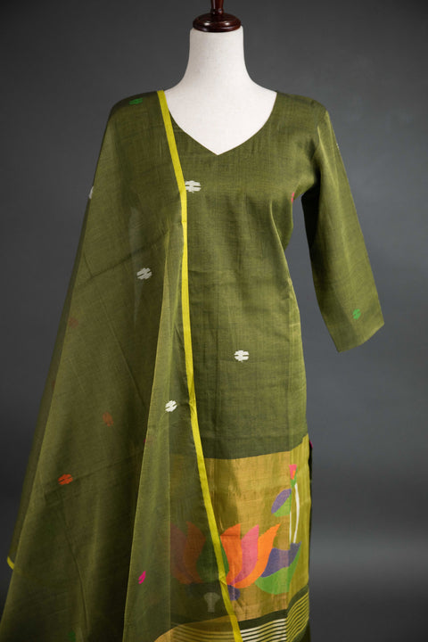 Green Jamdhani Kurta Set