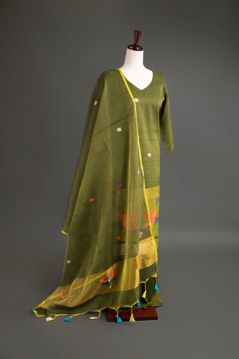 Green Jamdhani Kurta Set