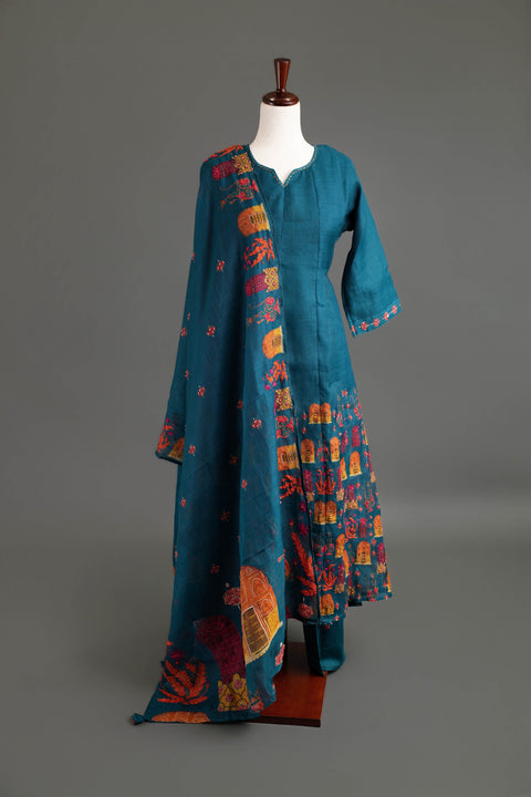 Teal Lenin Cotton Kurta Set