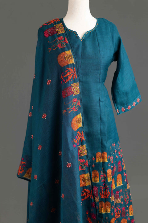 Teal Lenin Cotton Kurta Set