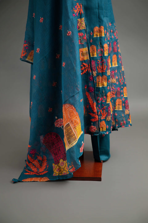 Teal Lenin Cotton Kurta Set