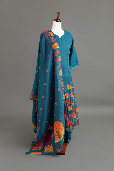 Teal Lenin Cotton Kurta Set
