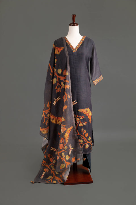 Black Lenin Cotton Kurta Set