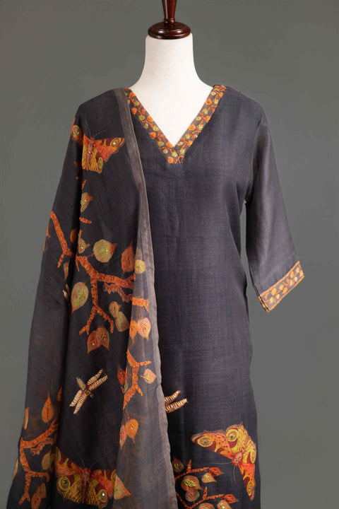 Black Lenin Cotton Kurta Set