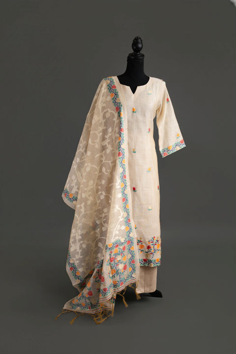 Cream Lenin Cotton Kurta Set