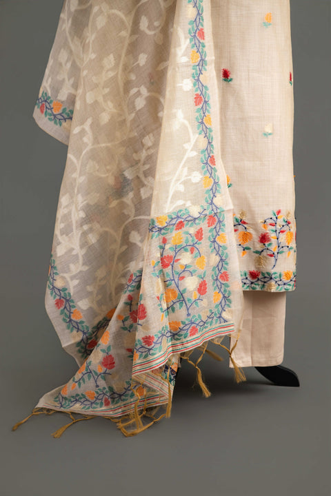 Cream Lenin Cotton Kurta Set