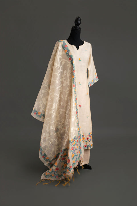 Cream Lenin Cotton Kurta Set