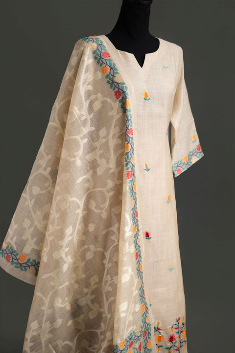 Cream Lenin Cotton Kurta Set
