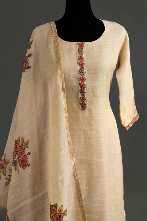 Beige Lenin Cotton Kurta Set