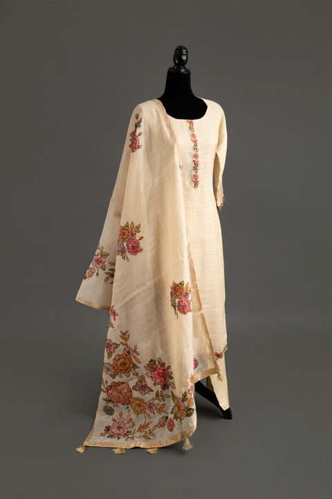Beige Lenin Cotton Kurta Set