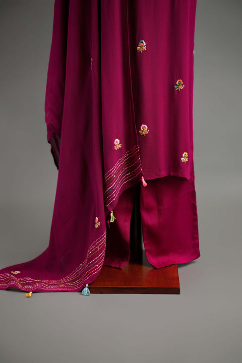 Magenta French Embroidery Kurta Set