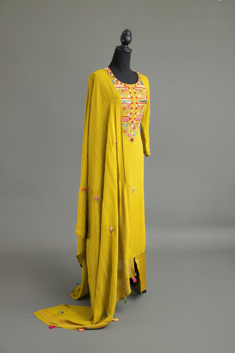 Sage Green French Embroidery Kurta Set