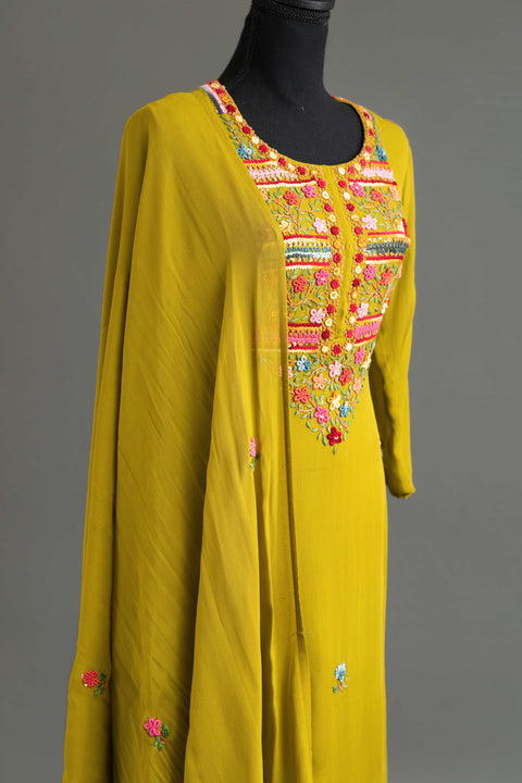 Sage Green French Embroidery Kurta Set