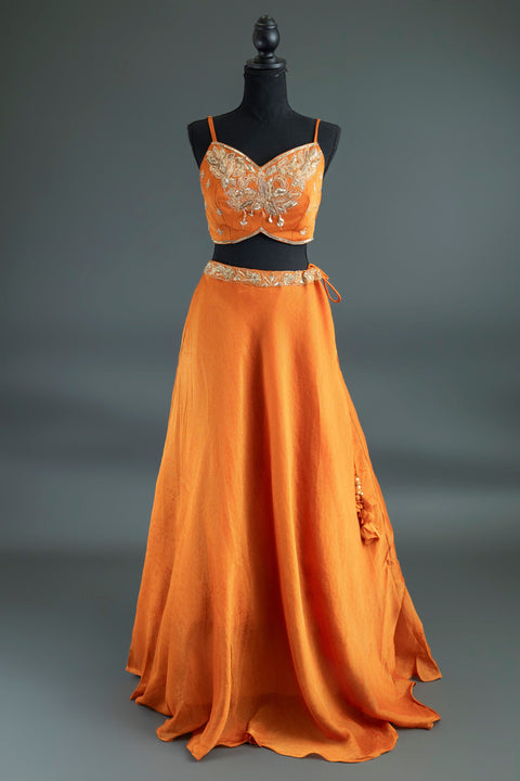 Orange Lehenga with Long Shrug