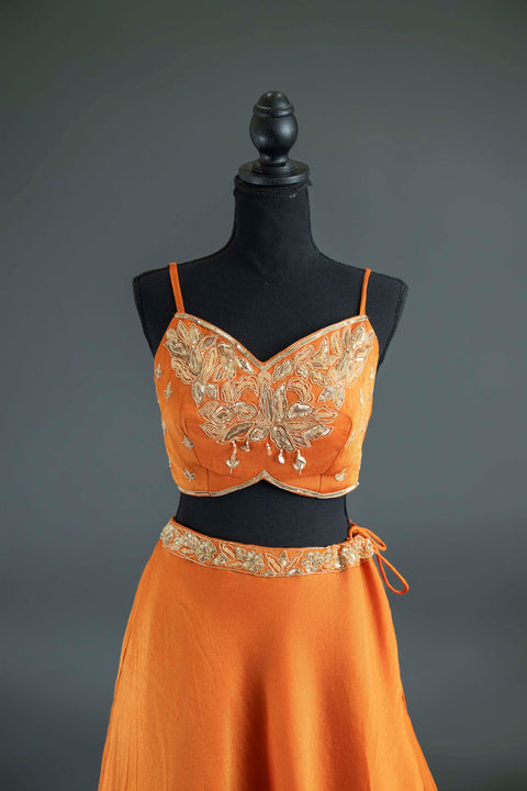 Orange Lehenga with Long Shrug