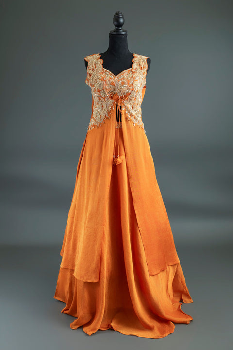 Orange Lehenga with Long Shrug