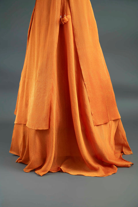 Orange Lehenga with Long Shrug