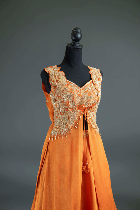 Orange Lehenga with Long Shrug