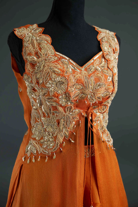 Orange Lehenga with Long Shrug
