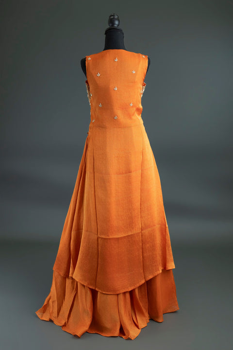 Orange Lehenga with Long Shrug