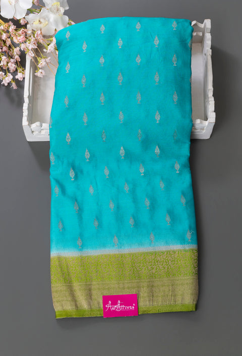 Sky Blue Green Chiffon Gift Saree