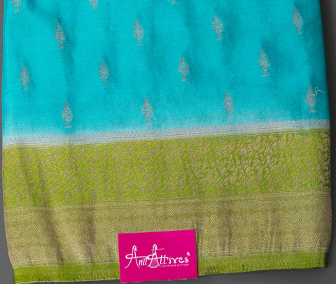 Sky Blue Green Chiffon Gift Saree