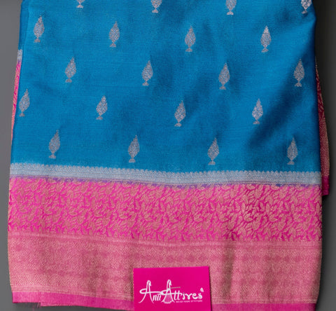 Blue Pink Chiffon Gift Saree