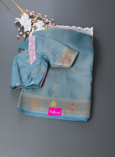 Blue Linen Tissue Saree