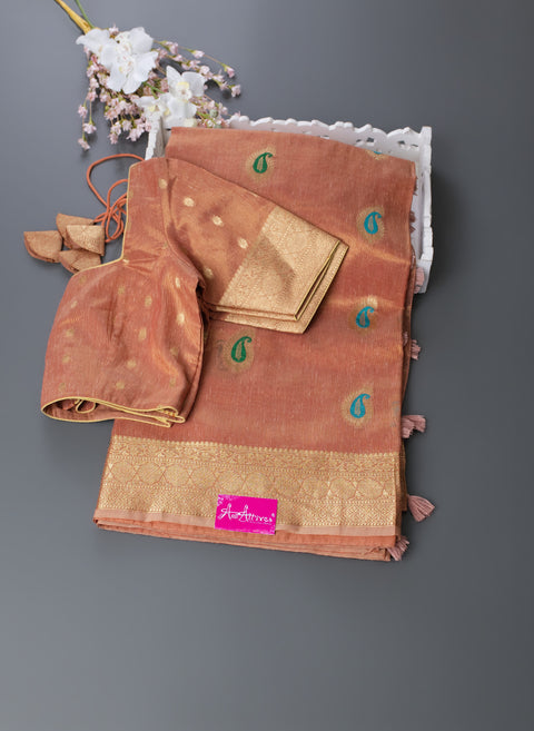 Rust Orange Tissue Saree