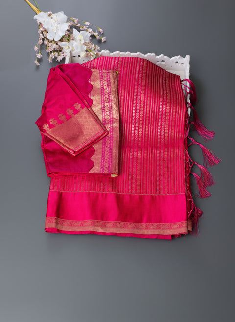 Rani Pink Semi Silk Saree
