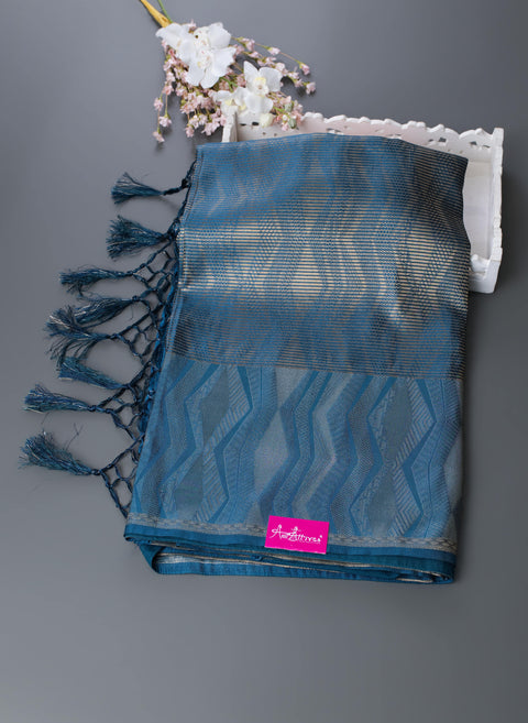 Peacock Blue Semi Silk Saree