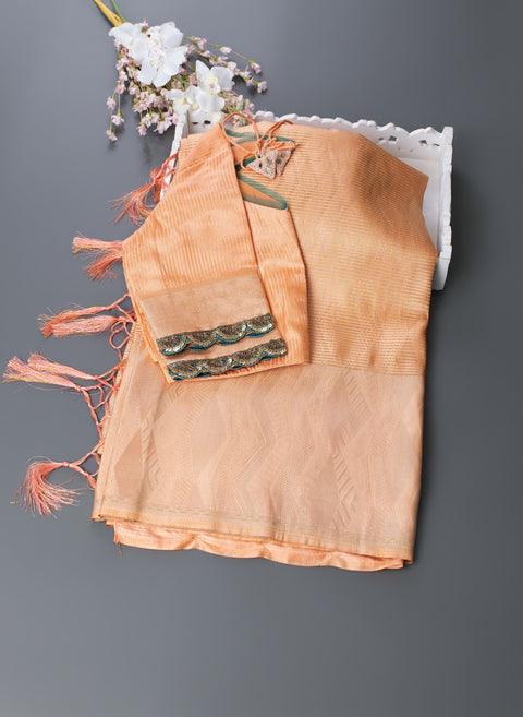 Light Orange Semi Silk Saree