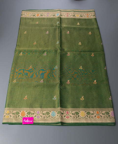 Bottle Green Linen Tissue Saree