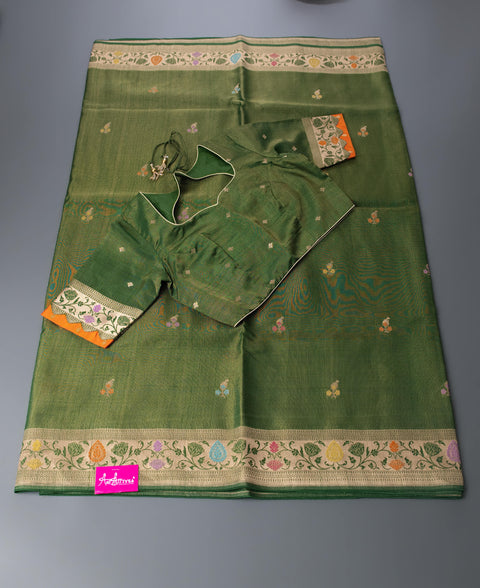 Bottle Green Linen Tissue Saree