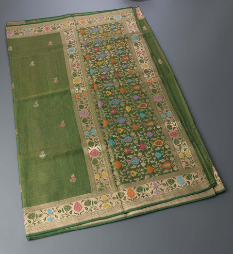 Bottle Green Linen Tissue Saree