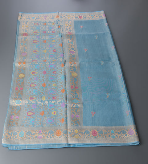Blue Linen Tissue Saree