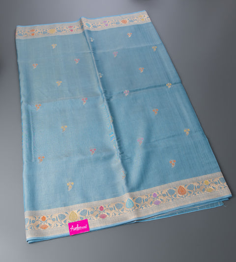 Blue Linen Tissue Saree