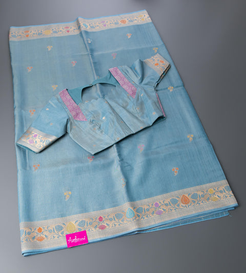 Blue Linen Tissue Saree