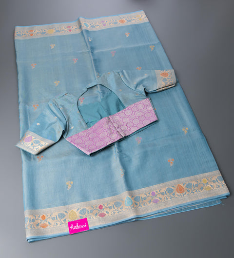 Blue Linen Tissue Saree