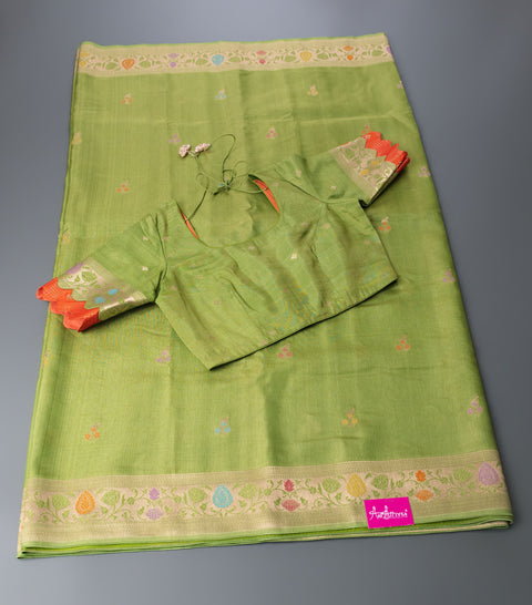 Green Linen Tissue Saree