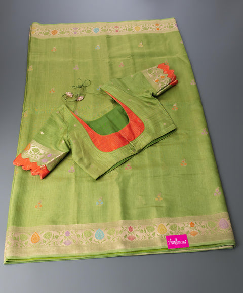 Green Linen Tissue Saree