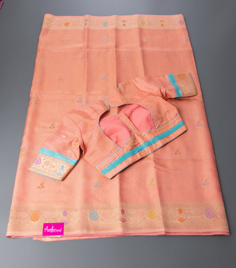 Peach Linen Tissue Saree