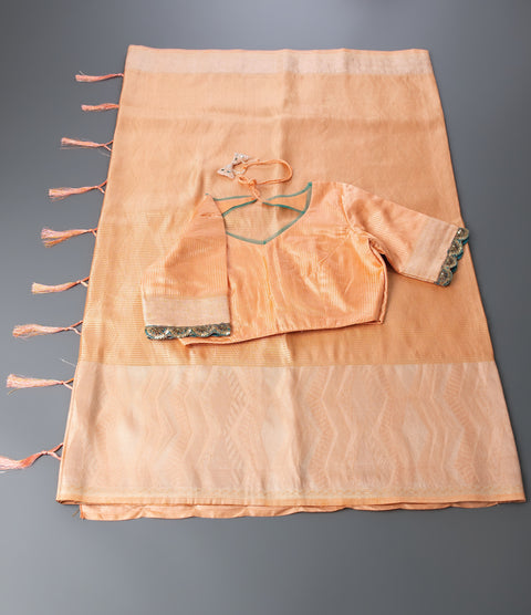 Light Orange Semi Silk Saree