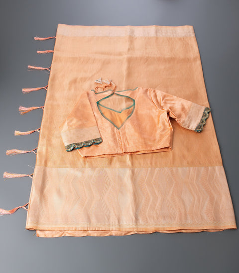 Light Orange Semi Silk Saree