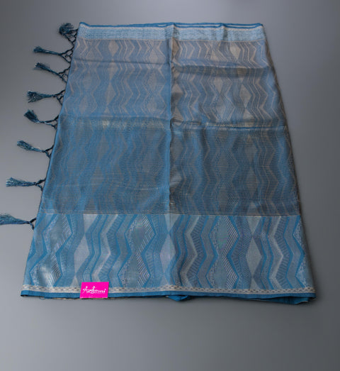 Peacock Blue Semi Silk Saree